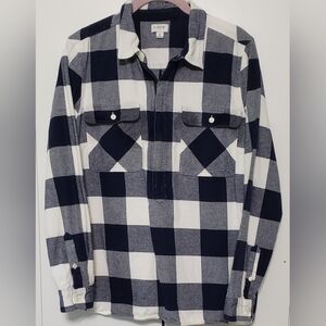J Crew Half Zip Flannel Shirt Blue/White Plaid Sz M AD376